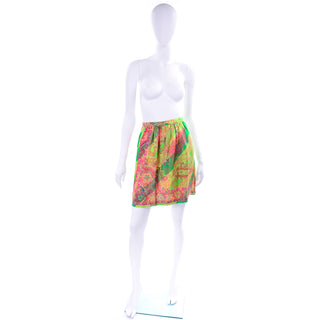 1994 Gianni Versace Silk Scarf Print Skirt in Yellow, Green and Pink Red