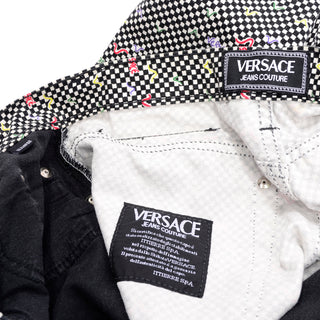 1990s Versace Jeans Couture Black & White Check Pants w/ Colorful Monogram