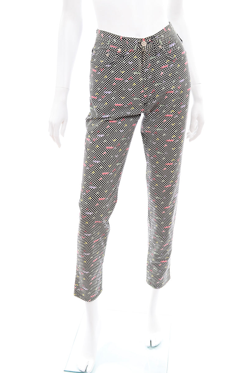 1990s Versace Jeans Couture Black & White Check Pants w/ Colorful