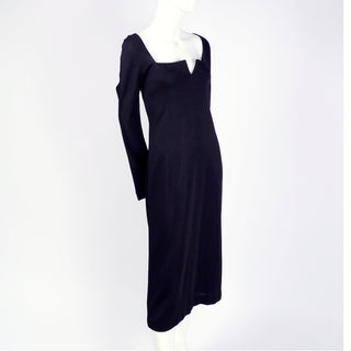 Vintage Versace black dress with slit neckline