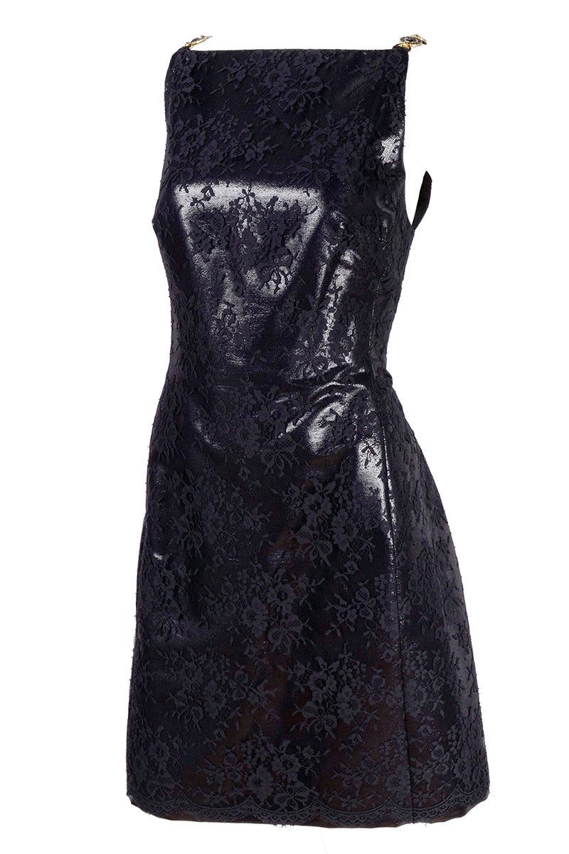 Fall/Winter 1996 Versace Black Satin Dress w/ Lace Overlay Deadstock Modig Fall/Winter 1996 Versace Black Satin Dress w/ Lace Overlay Deadstock Modig