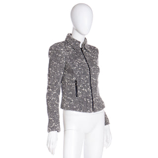 Late 90s or early 2000s Gianni Versace Couture Black & White Boucle Wool Zip Front Jacket