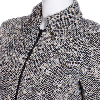 Vintage late 90's or early 2000s Gianni Versace Couture Black & White Boucle Wool Zip Front Jacket