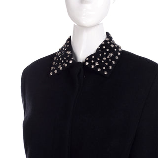 Vintage Versace black angora cashmere wool jacket w/ studs on collar
