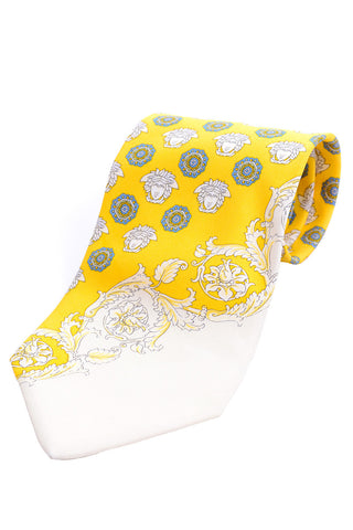 Gianni Versace yellow and cream silk medusa tie