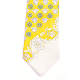 1990s vintage Gianni Versace yellow and cream medusa logo necktie