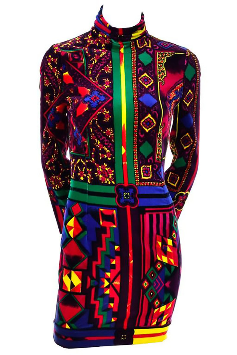 1990s Gianni Versace Vintage Dress in Bold Abstract Patterned