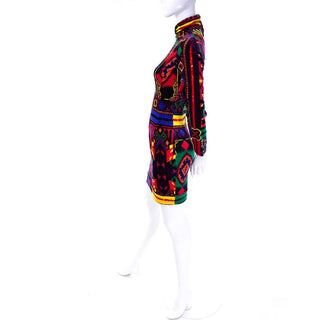 NWT 1990s Gianni Versace Vintage Dress in Bold Abstract Pattern Velvet Size 2 - Dressing Vintage
