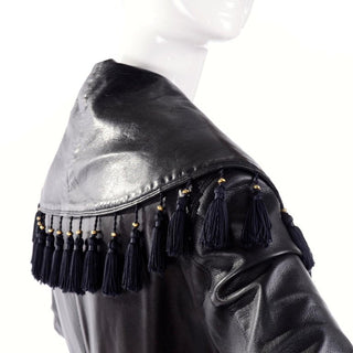 Vintage Versace black leather tassel coat