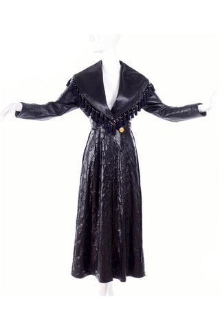 Vintage Versace black embroidered leather coat