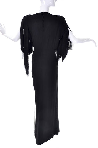 Gilbert Adrian silk fringe black evening gown