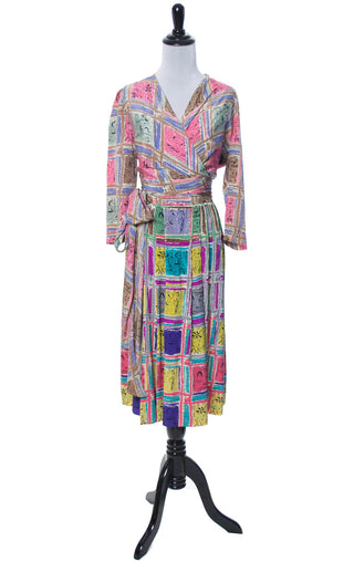 RARE Gilbert Adrian 2 piece silk dress and wrap top native novelty print SOLD - Dressing Vintage