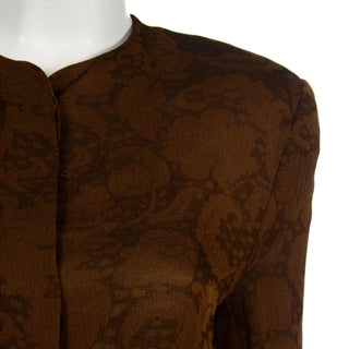 Vintage 1990s Giorgio Armani Brown Silk Lined Skirt & Jacket Suit 90s print