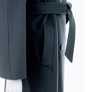 Giorgio Armani Le Collezioni Deep Gray Green Double Breasted Wool Coat with pockets and belt