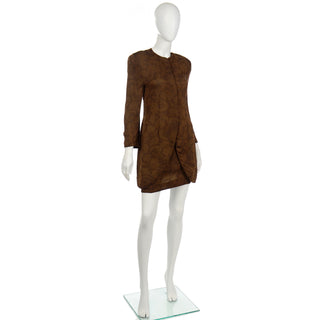 Vintage 1990s Giorgio Armani Brown Silk Lined Skirt & Jacket Suit 2 pc