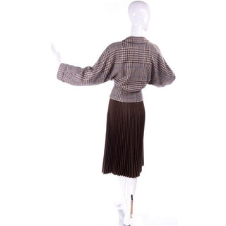 1980s Giorgio Armani Cropped Houndstooth Jacket & Pleated Midi Skirt