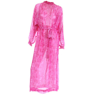 1970s Givenchy Pink Watercolor Silk Sheer Dress w Low Back w sash made in France