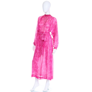 1970s Givenchy Pink Watercolor Silk Sheer Dress w Low Back Rare