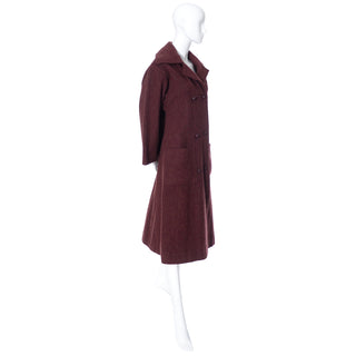 1970s Givenchy Nouvelle Boutique Coat in Burgundy Alpaca Wool widespread lapels