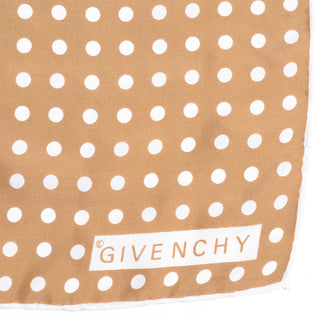 1980s Givenchy Brown and Pink Polka Dot Vintage Silk Scarf made in France