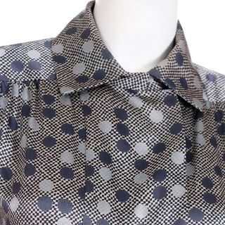 1970s Givenchy Grey Dot Print Silk Long Sleeve Blouse