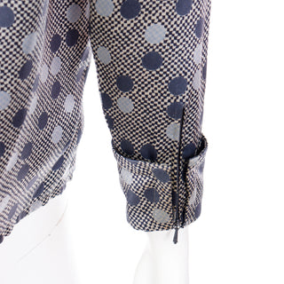 1970s Givenchy Grey Dot Silk Long Sleeve Blouse with micro checks
