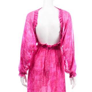 Vintage Givenchy Nouvelle Boutique 1970s Pink Silk Low Back Dress ruffled trim