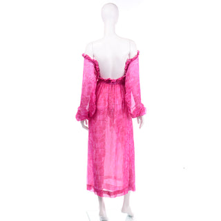 Vintage Givenchy Nouvelle Boutique 1970s Pink Silk Low Back Dress Ruffles Balloon sleeves