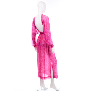 Vintage Givenchy Nouvelle Boutique 1970s Pink Silk Low Back Dress Ruffled