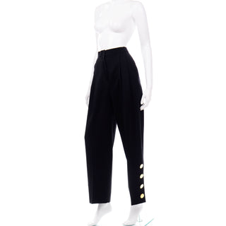 Vintage Givenchy Black High Waist Pants With Gold Button Detail