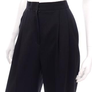 1980s Vintage Givenchy Black High Waisted Trousers W Gold Button Detail