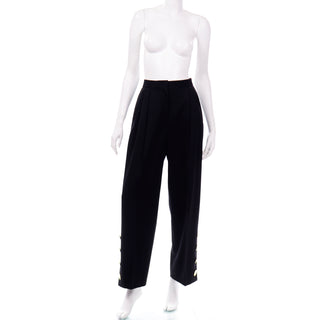 1980s Vintage Givenchy Black High Waist Trousers With Gold Button Detail