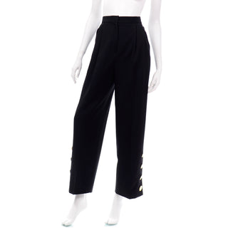 Vintage Givenchy Black High Waist Trousers W Gold Button Detail