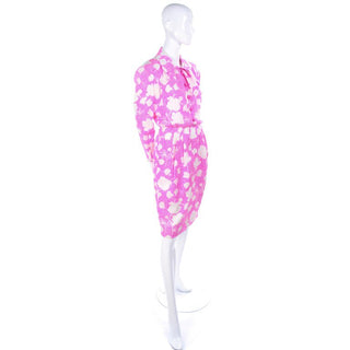 1980s Givenchy Pink & White Floral Silk Day Dress w/ Dome Buttons