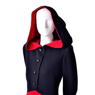 Oversized draping hood on a vintage 1980's Givenchy Haute Couture Wool Dress