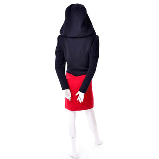 Givenchy vintage 80's Black & Red wool knit Haute Couture Dress with oversized hood