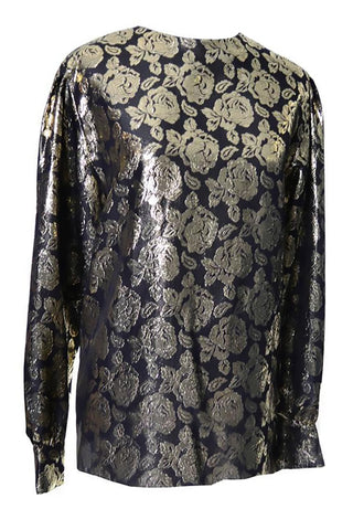 Gloria Sachs New York 1980s vintage blouse with metallic gold rose pattern 