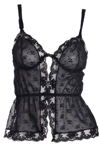 1970s Glydons Black Lace & Floral Net Camisole Bustier Top