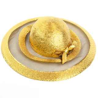 Wide Brim Unique Frank Olive Vintage Gold Straw and Mesh Wide Brim Hat