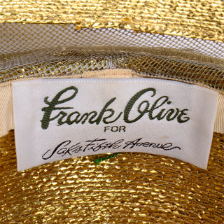 Frank Olive Vintage Gold Straw and Mesh Wide Brim Hat saks