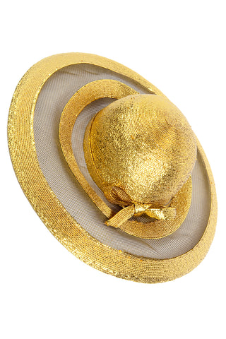 Frank Olive Vintage Gold Straw and Mesh Wide Brim Hat
