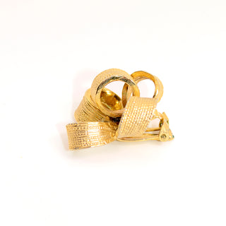 1990s Kenneth Jay Lane Textured Gold Tone Bow Earrings