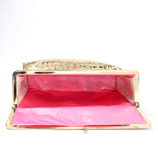 1960s vintage gold alligator embossed bag pink lined dopp