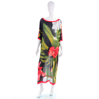 Vintage Tropical Floral Caftan Dress or Swimsuit Coverup