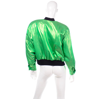 1980s Vintage Escada Green Silk Bomber Jacket W Heart Lining Margaretha Ley