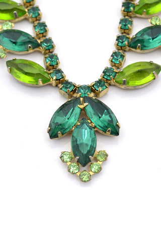 Green Crystal Vintage Necklace Earrings Demi Parure