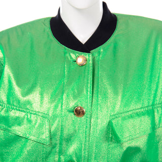 1980s Vintage Escada Green Silk Bomber Jacket W Heart Lining 80s Margaretha Ley 