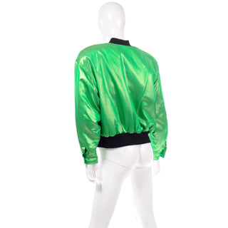 Margaretha Ley 1980s Vintage Escada Green Silk Bomber Jacket W Heart Lining