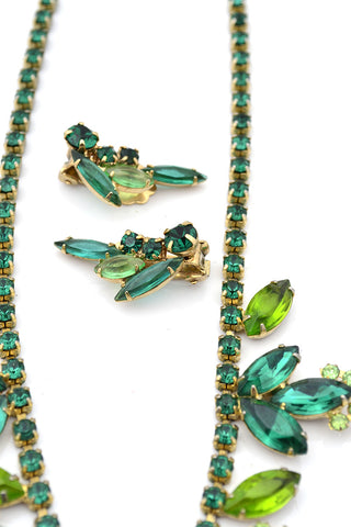 Green Crystal Vintage Necklace Earrings Set