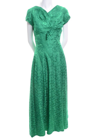Vintage 50's Floral Green Satin Dress